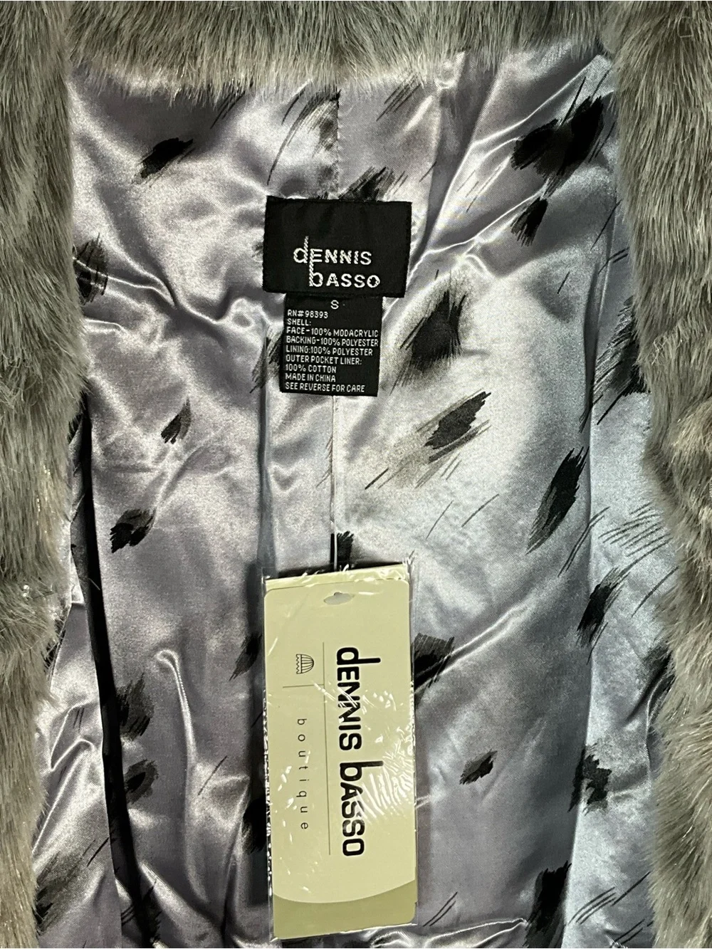 Dennis Basso Boutique A30310 Silver Gray Faux Fur Full Length Coat Size S NWT